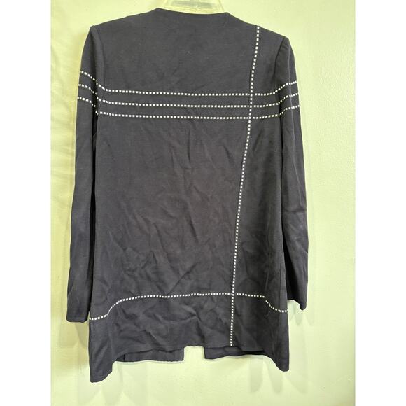 Misook Knit JAcket Cardigan Womens Size Smakk Navy Blue Longline Office Career - Picture 4 of 4